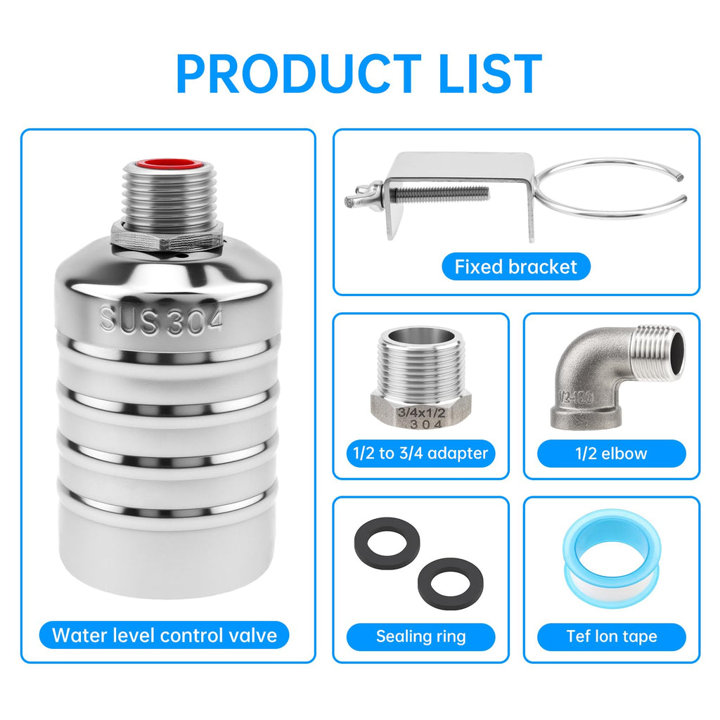 Float Valve Automatic Water Level Control Water Float Valves 1/2 to 3/4in