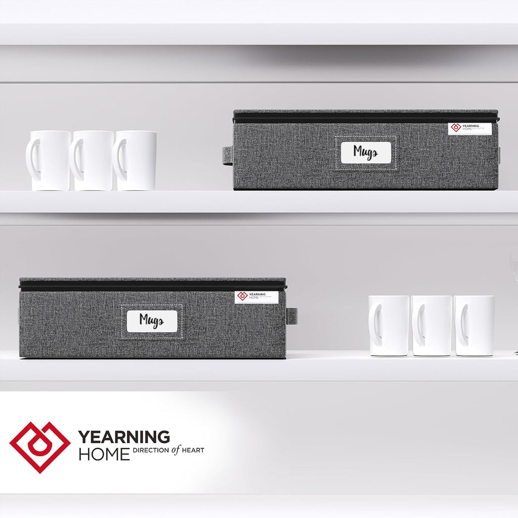 Cup and Mug Storage Box 2 Pack with Hard Shell and Dividers for Coffee Mugs,Tea Cups and Glasses,Stackable Storage