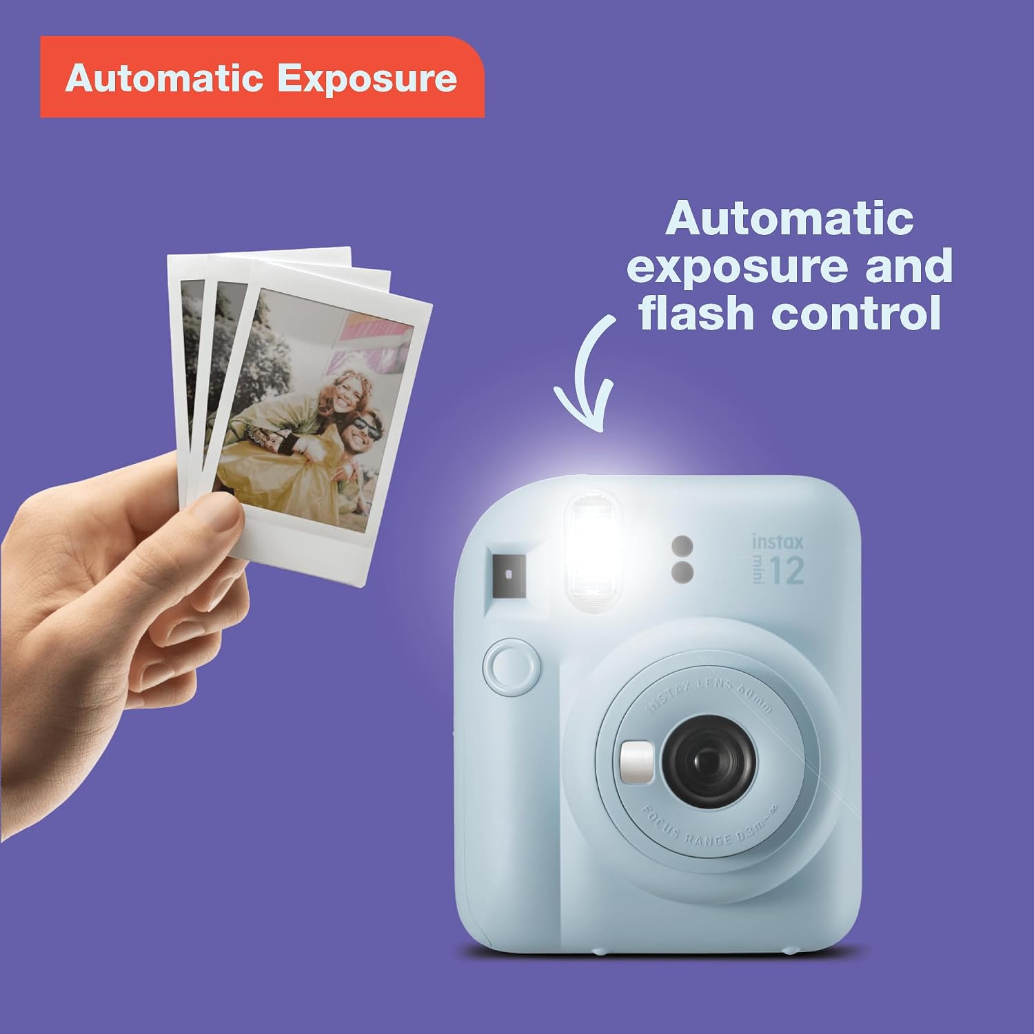 Instax Mini 12 Instant Film Camera - Pastel Blue | Instax Mini 12 with automatic exposure and selfie mirror for
