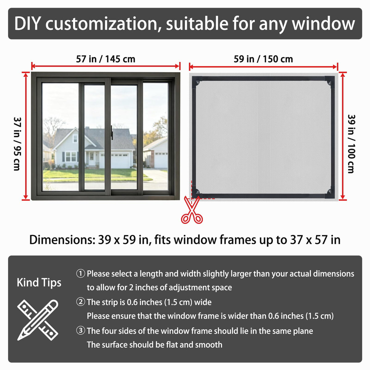 Magnetic Window Screen - DIY Adjustable Mesh, 55"x36", Bug-Proof & Airy
