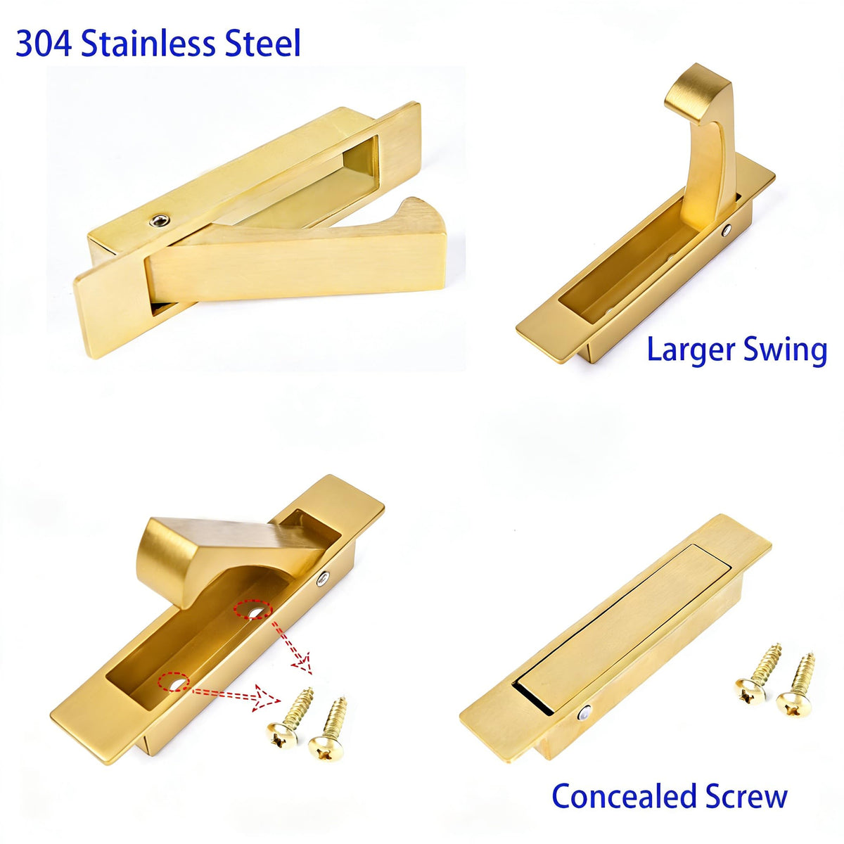 Pocket Door Handles Edge Pull,Flush Finger Hardware,Satin Brass,1