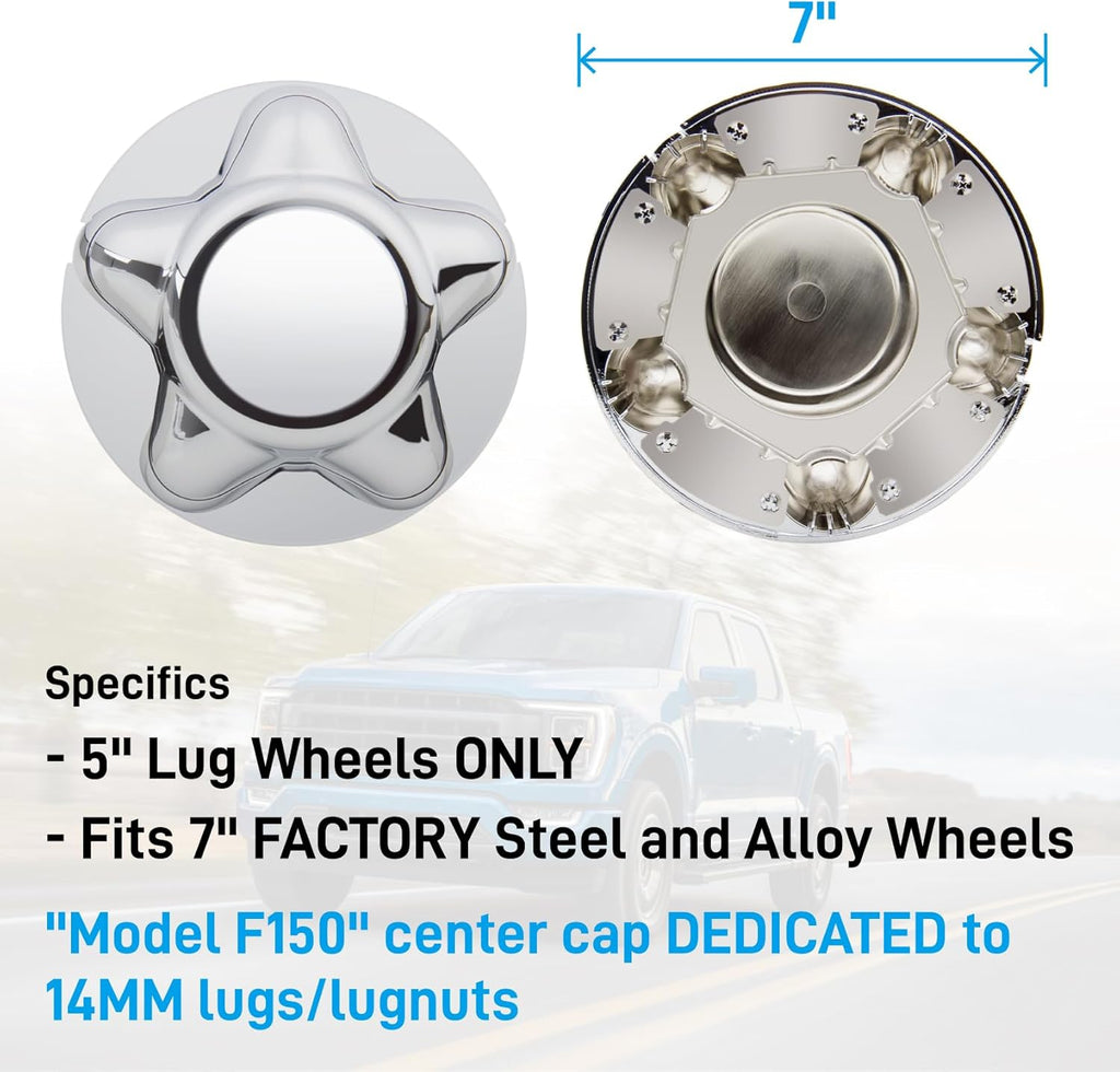 4 Packs 7" Center Cap with 5-Lug Steel Wheel Chrome for Ford 1997-2003 F150 F-150 97-02 Expedition