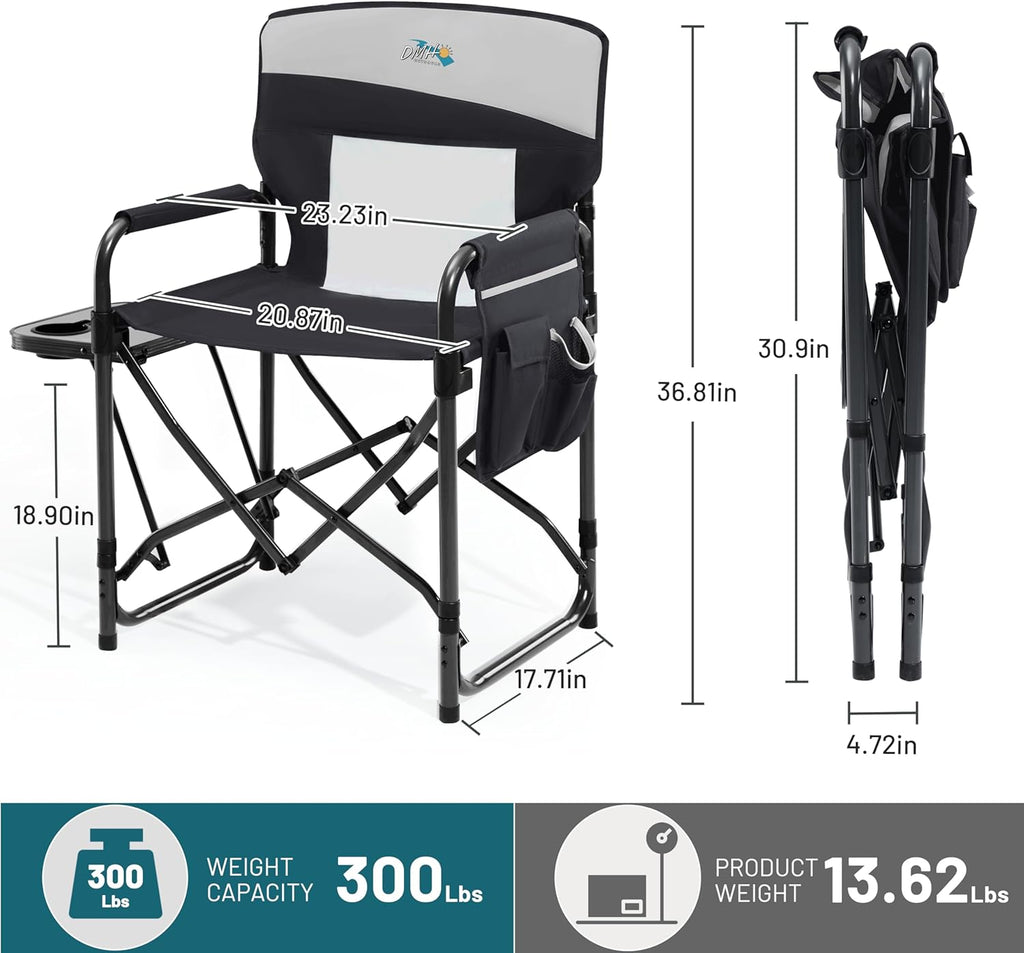 Camping Chairs for Adults Directors Chair with Side Table, 1-Step Setup, Mesh Backrest Folding Lawn Chairs with