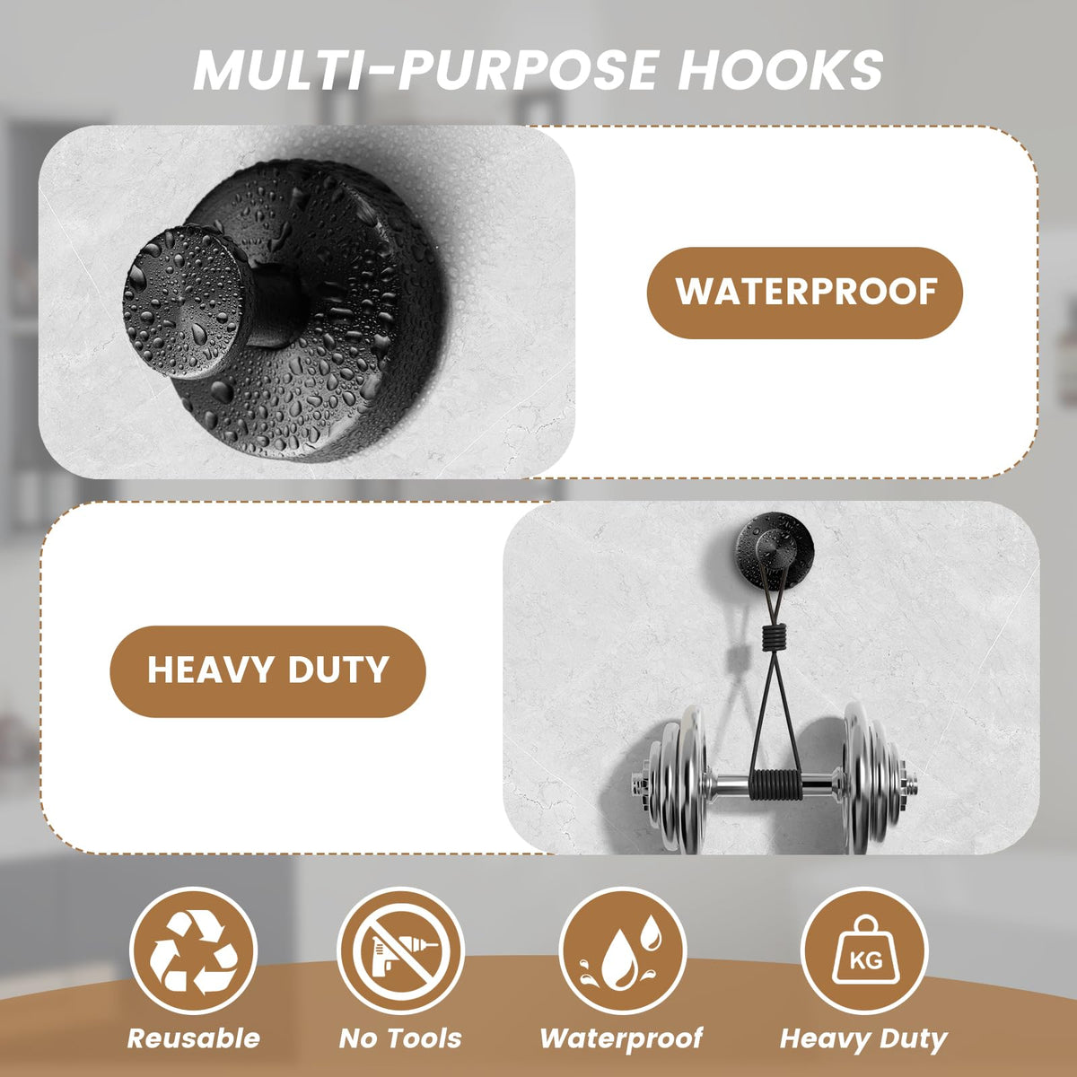 BKV Suction Cup Hooks for Shower,Matte Black,4 Pack
