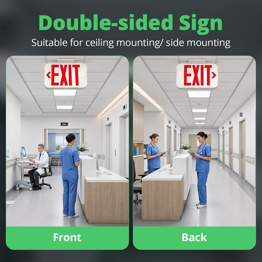 Double-Sided LED Exit Sign, Switchable Color, Emergency Light, 1Pack