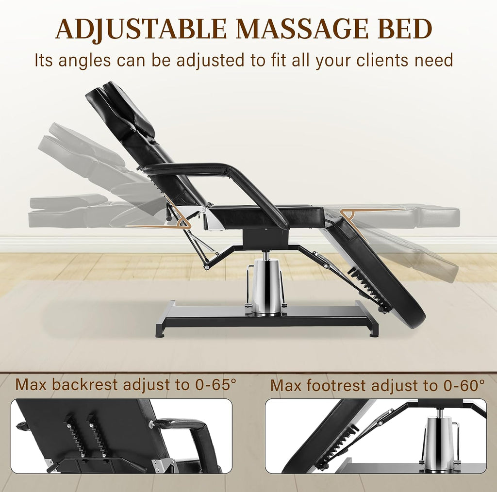 Facial Tattoo Chair for Client, Hydraulic Esthetician Lash Bed with Rolling Stool, 360° Swivel Adjustable Headrest