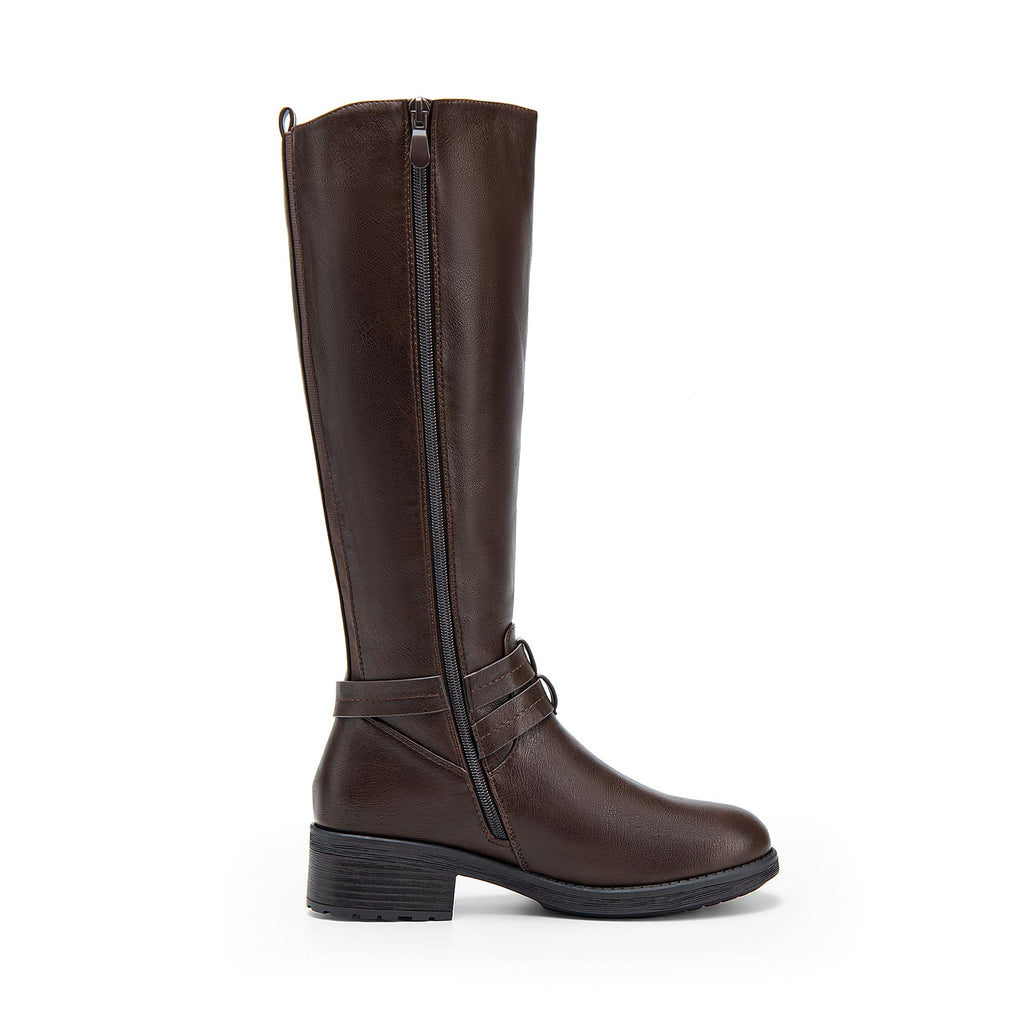 Women's Knee High Buckle Riding Boots,Brown,8