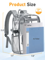 Clear Backpack for School, 17" Large Clear Bookbag with Reflective