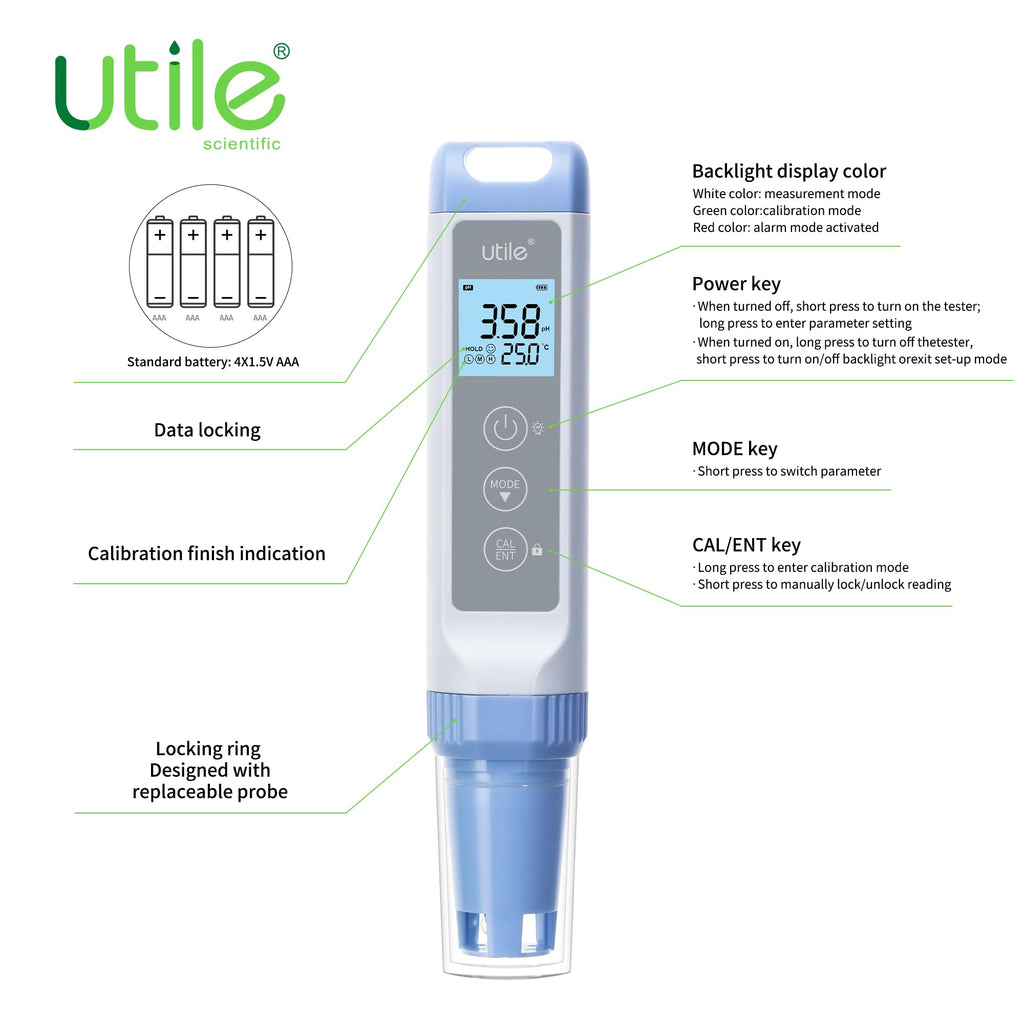 Utile Pocket pH Meter Pro, ±0.01 Accuracy pH Tester Kit