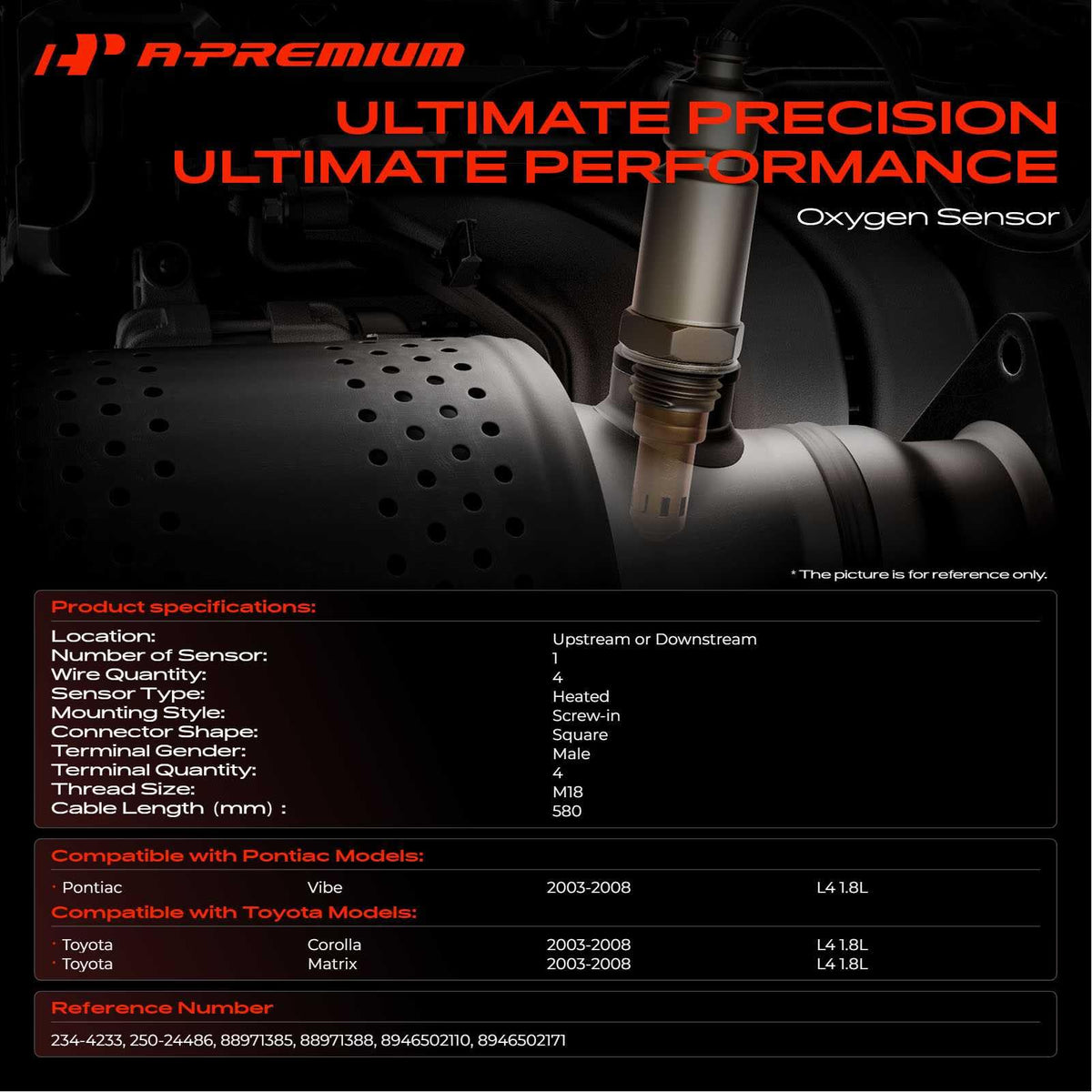 A-Premium O2 Oxygen Sensor, Compatible with Pontiac & Toyota