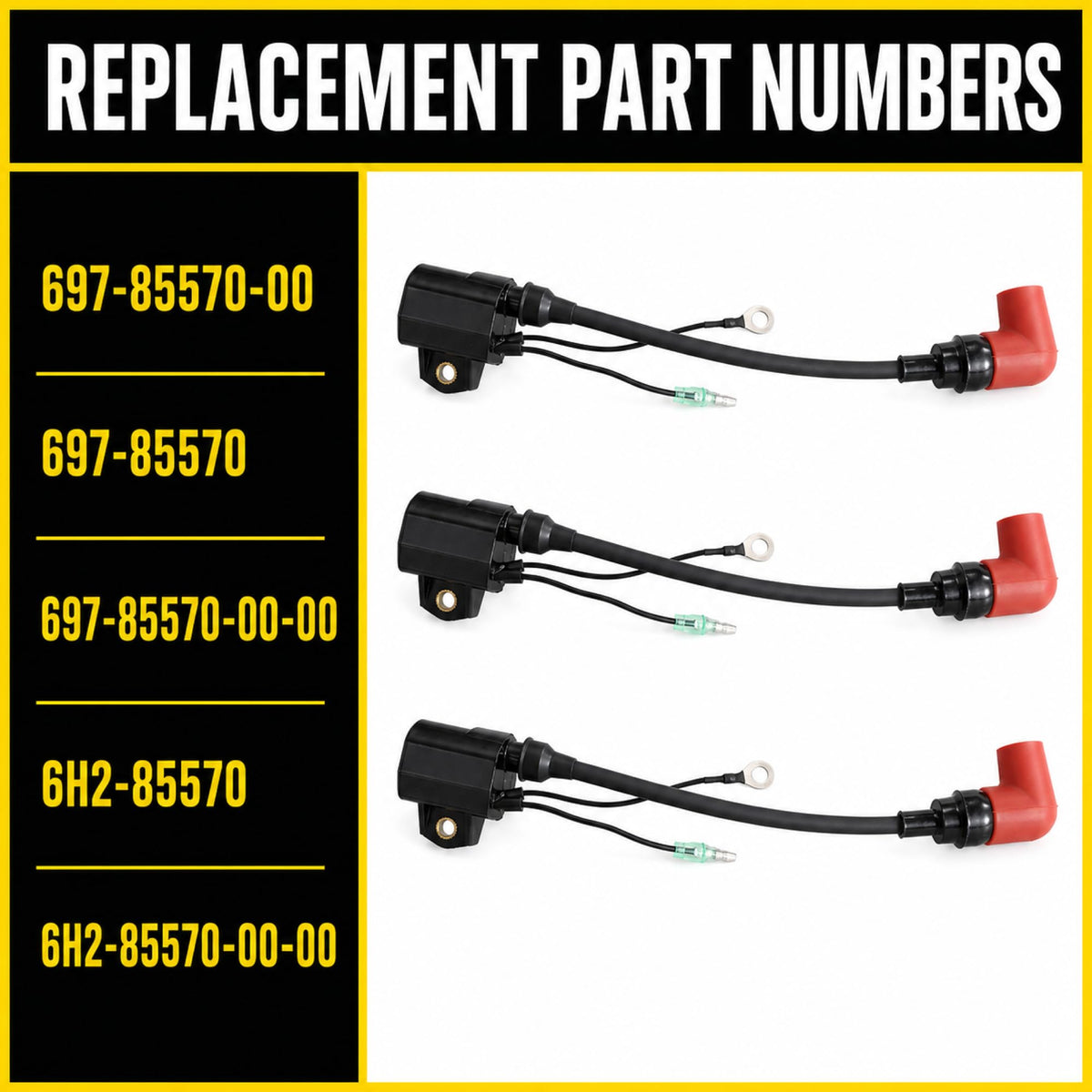 Carnovate 3 Pack Ignition Coil Fit for Yamaha Outboard 60-90HP 2 Stroke