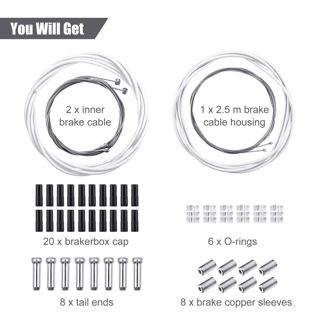 Universal Bike Brake Cable Kit Bicycle Cable Housing Set, White
