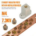 Copper Grounding Bar Kit, 7.8" Copper Bus Bar Ground Bus Bar with 16 Terminal Positions and UL Material BusBar Insulator T Posts