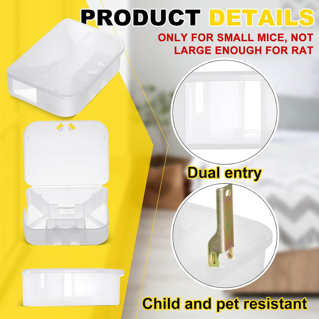 12 Pcs Mouse Bait Stations with Keys, Indoor Outdoor Traps,Clear | Lockable Mouse Boxes for Safe Decon Bait Use