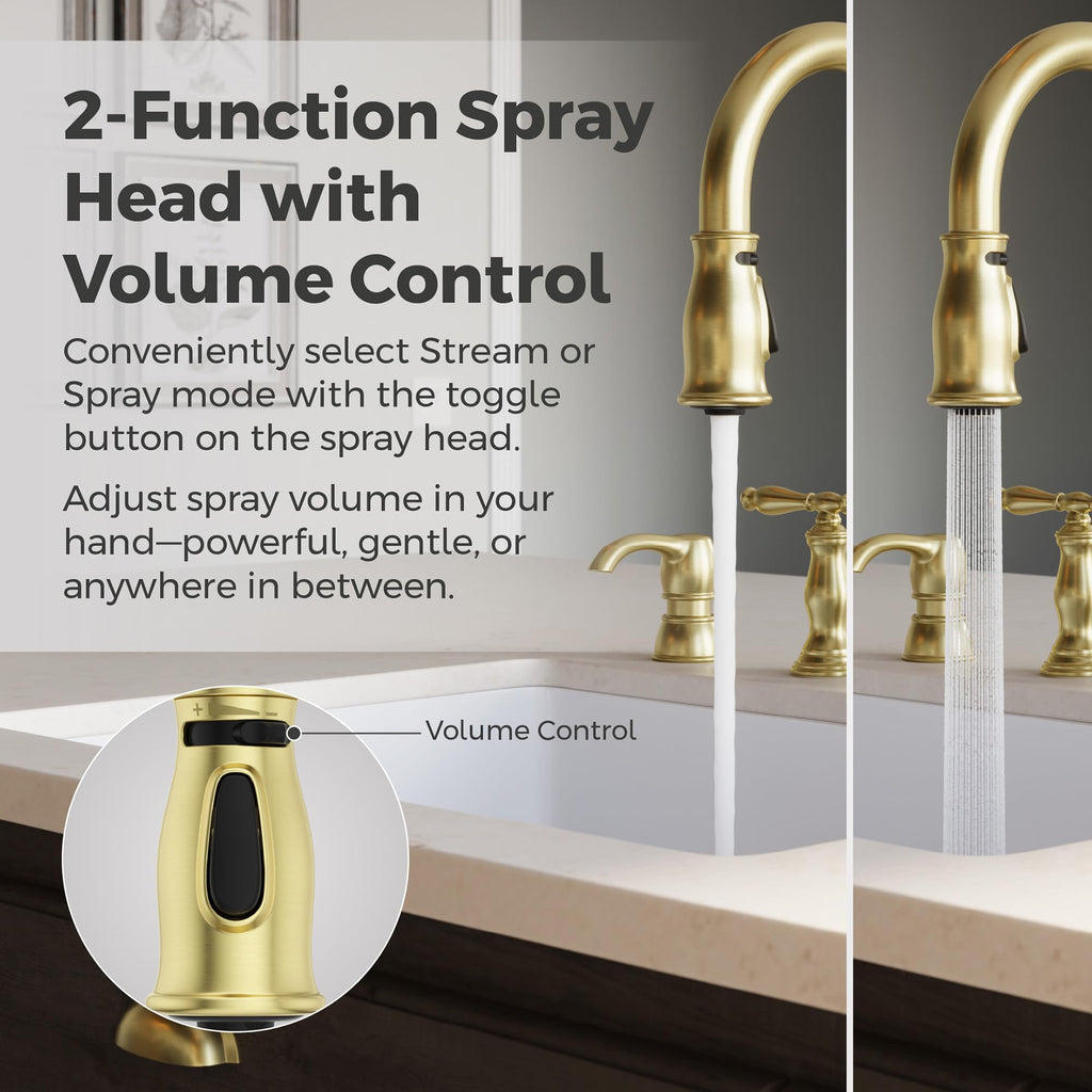 Hanover Kitchen Faucet with Pull Down Sprayer, Brushed Gold