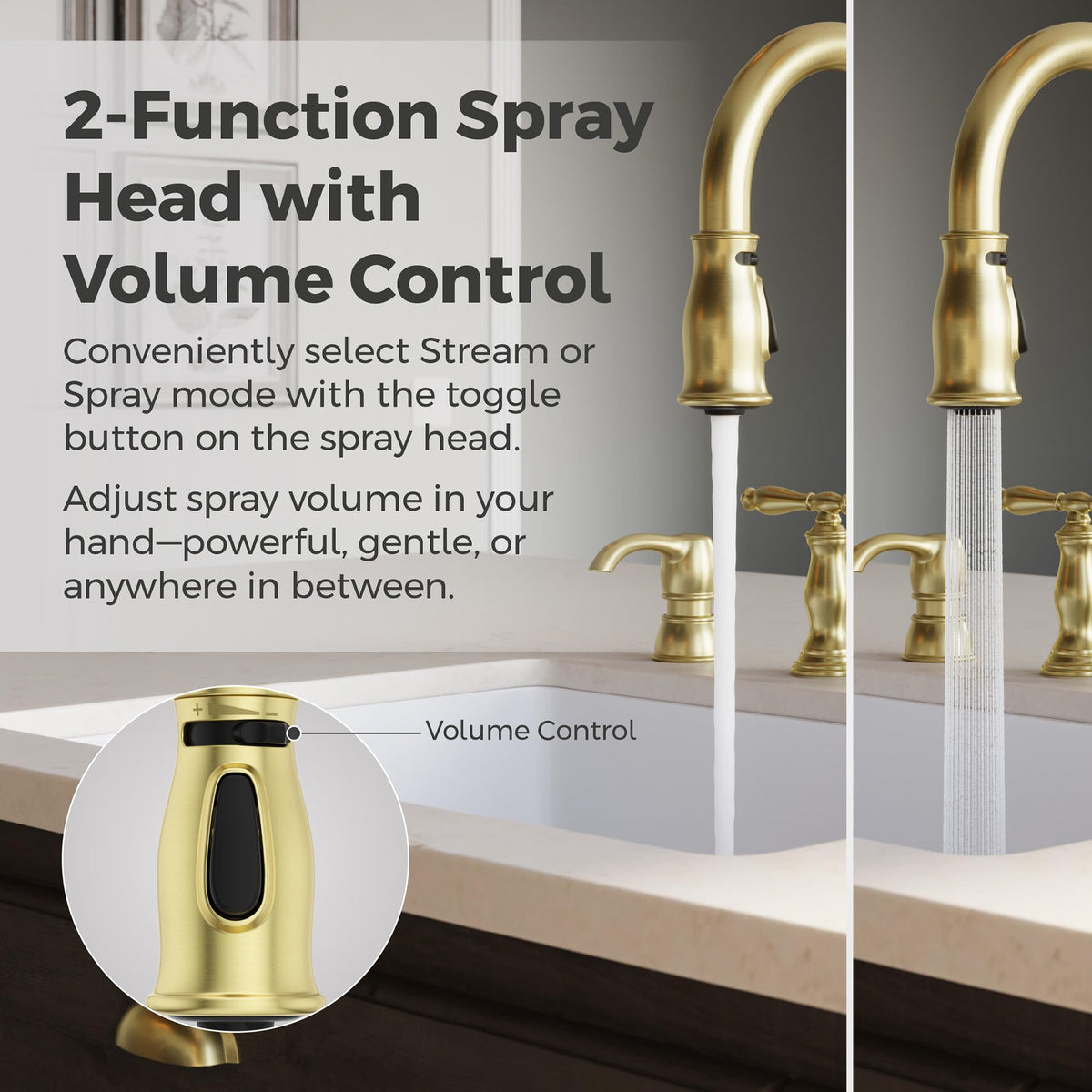 Hanover Kitchen Faucet with Pull Down Sprayer, Brushed Gold