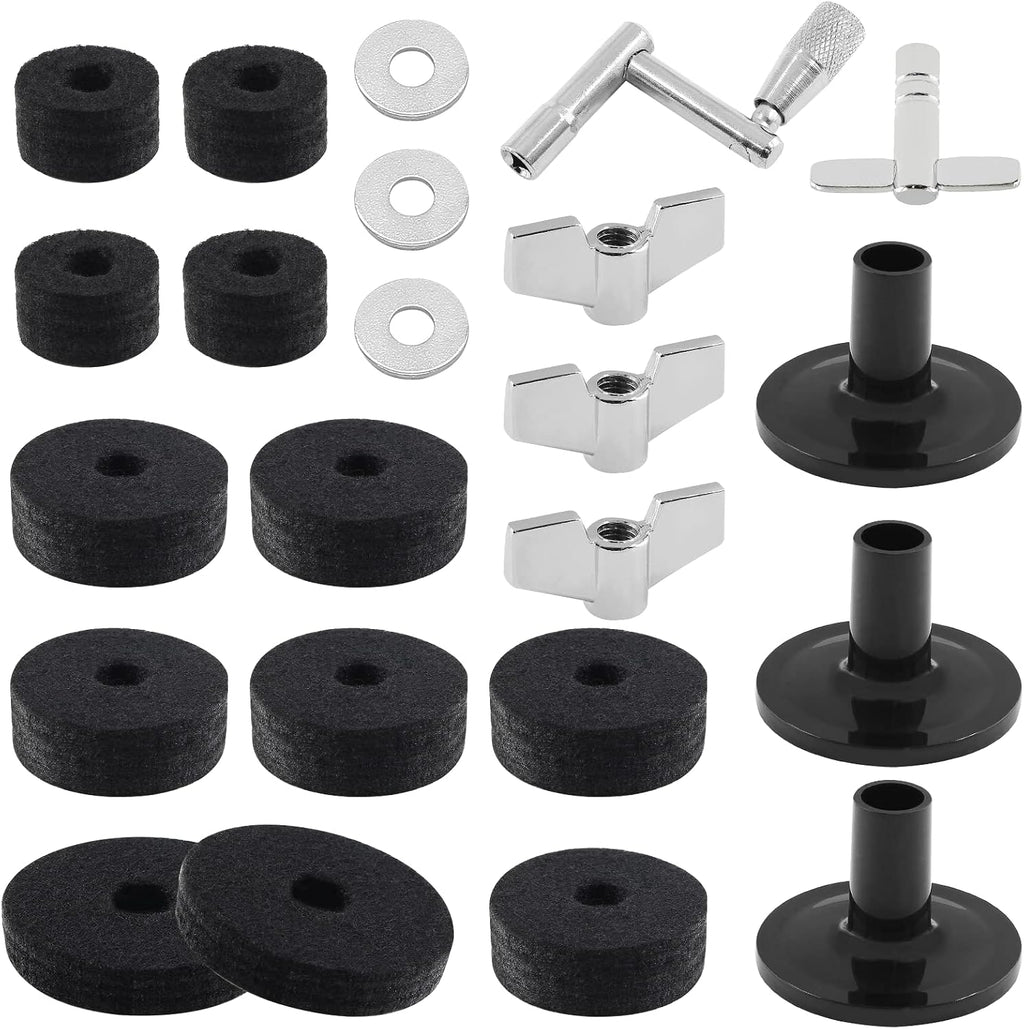 23 Pcs Cymbal Replacement Felt Accessories Kit Black For Drum | Felt Pads, Cymbal Sleeves, Wing Nuts, Washers