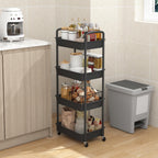 4-Tier Plastic Rolling Utility Cart with Handle, Black