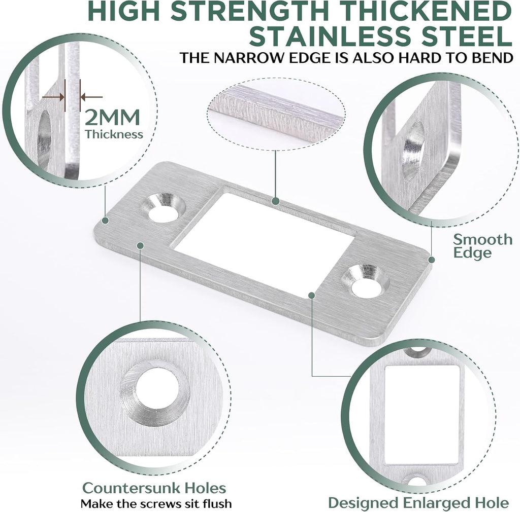 2 Pk Upgrade Large Hole Deadbolt Restorer Strike Plates, Stainless Steel Round Corner Latch Strike Plate with Wood
