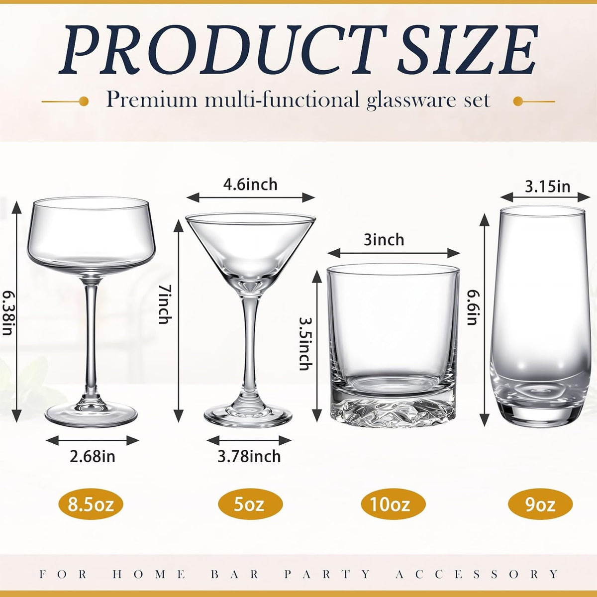 4 Set Cocktail Glasses Mixed Drinkware,4-piece Assorted Set