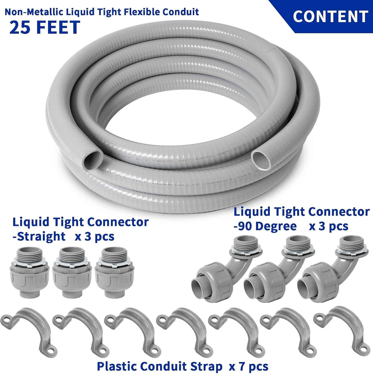 (1 inch Dia * 25 Feet) Yariwiz Flexible Electrical Conduit Liquid Tight PVC Conduit Kit with 3 PCS Coupling, 3 PCS