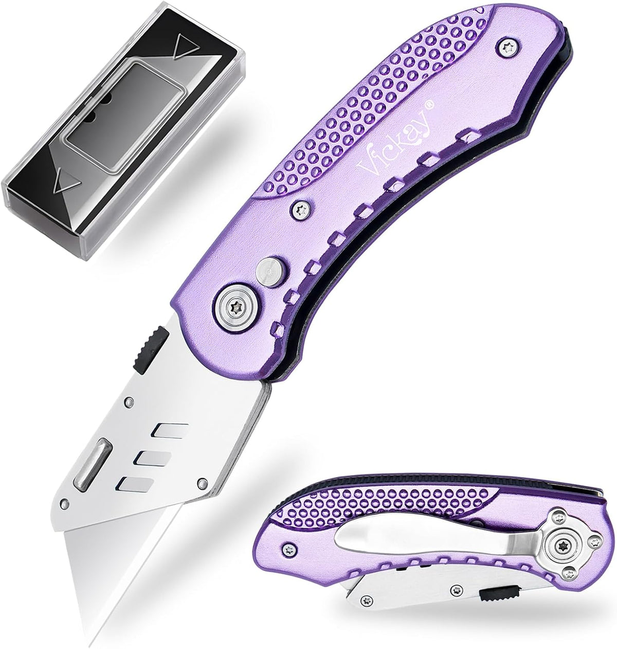 Folding Utility Knife, Heavy Duty Box Cutter Purple, Razor Knife