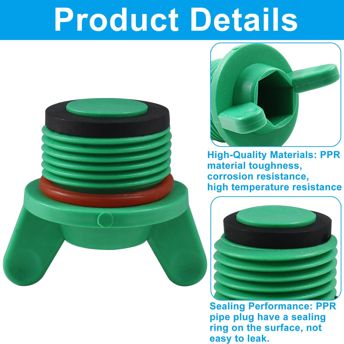 Rierdge 3/4" PT Male Thread PPR Pipe Fitting End Caps, 25mm, Green