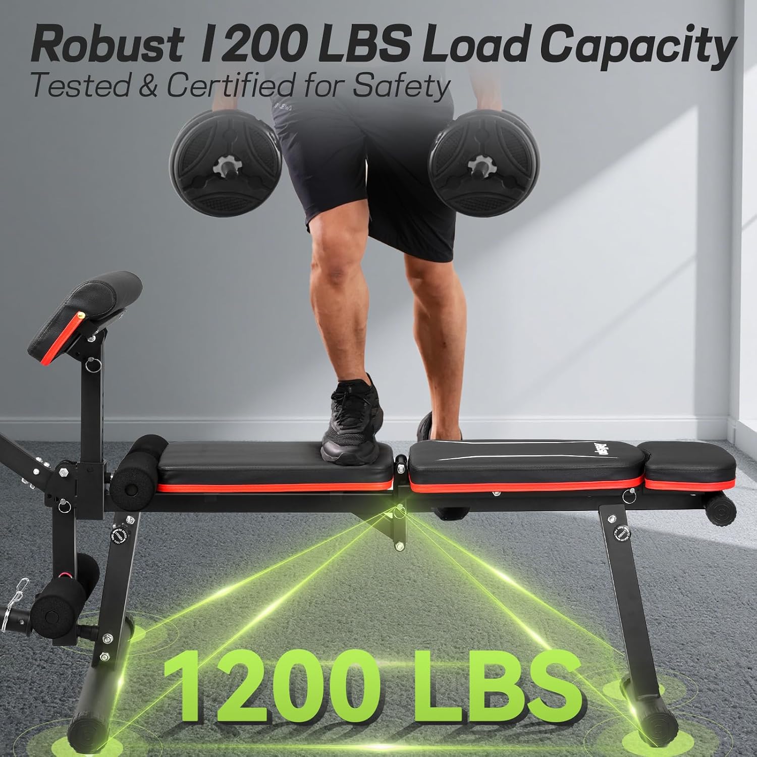 Adjustable Weight Bench with Leg Extension and Leg Curl, 1200 lbs | Foldable Workout Bench, Flat Incline Decline