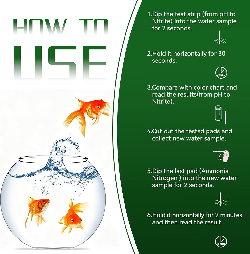11 in 1 Aquarium Water Test Strips with Ammonia,125 ct Fish Tank Test Kit