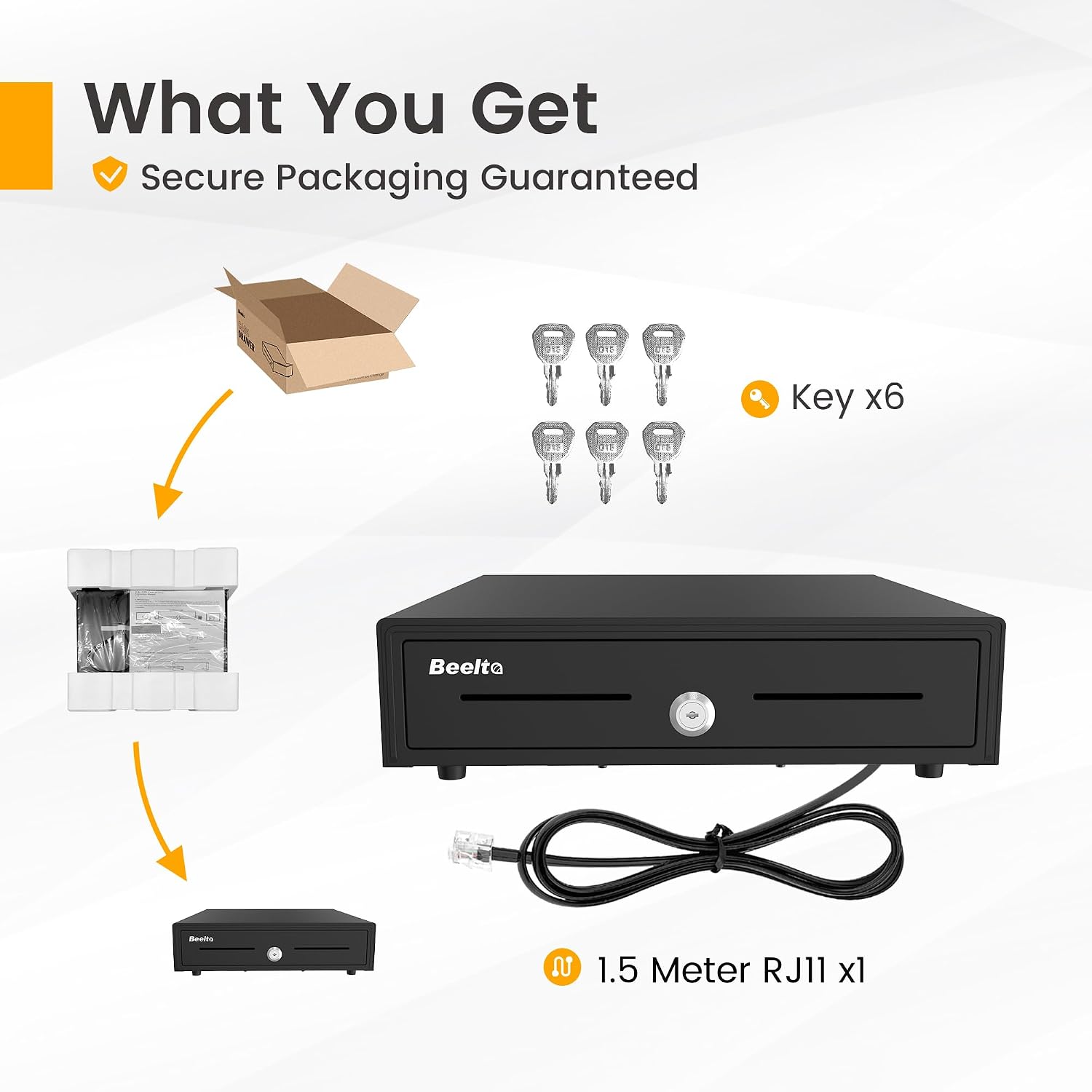 16" Heavy Duty Cash Drawer Auto Open – 5 Bill/5 Coin with Emergency Switch – RJ11/12 Compatible with Square, Clover