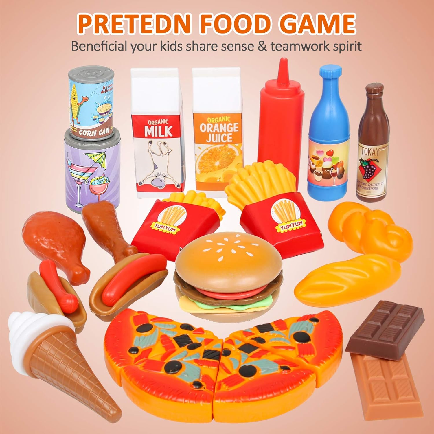 143 Piece Play Food for Kids Kitchen - Toy Assortment - Pretend Food for Toddler - Bonus Water Bottle + Deluxe Color