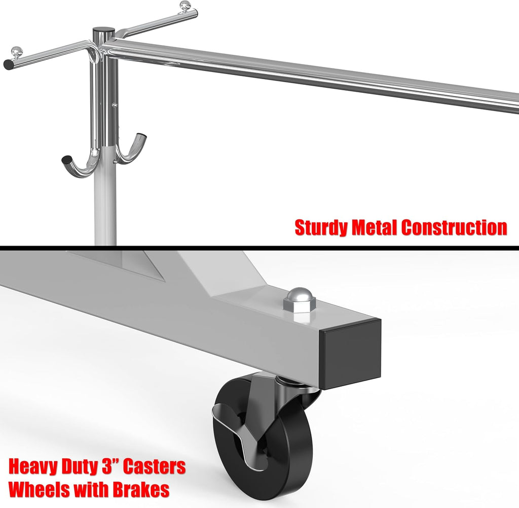 Industrial Grade Z-Base Garment Rack w/Cover Tube Bracket | 500Lb Load with 62" Extra Long Bar, Clear Cover