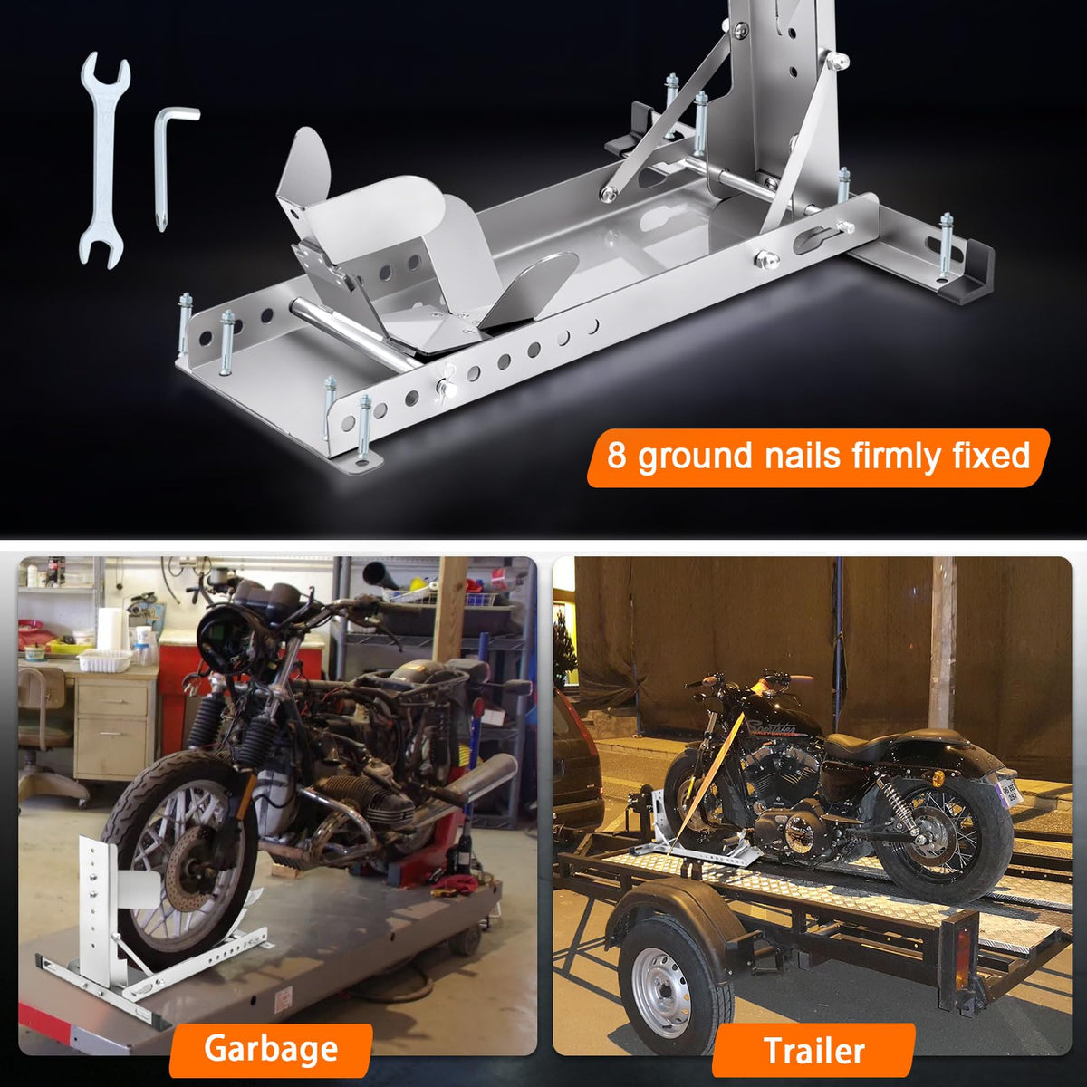 Chock for Motorcycle Stand for Trailer, Adjustable Motorcycle Wheel Chock