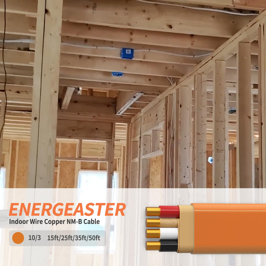 Energeaster Solid Indoor 10/3 NM-B Copper Cable with Ground 15FT, Orange