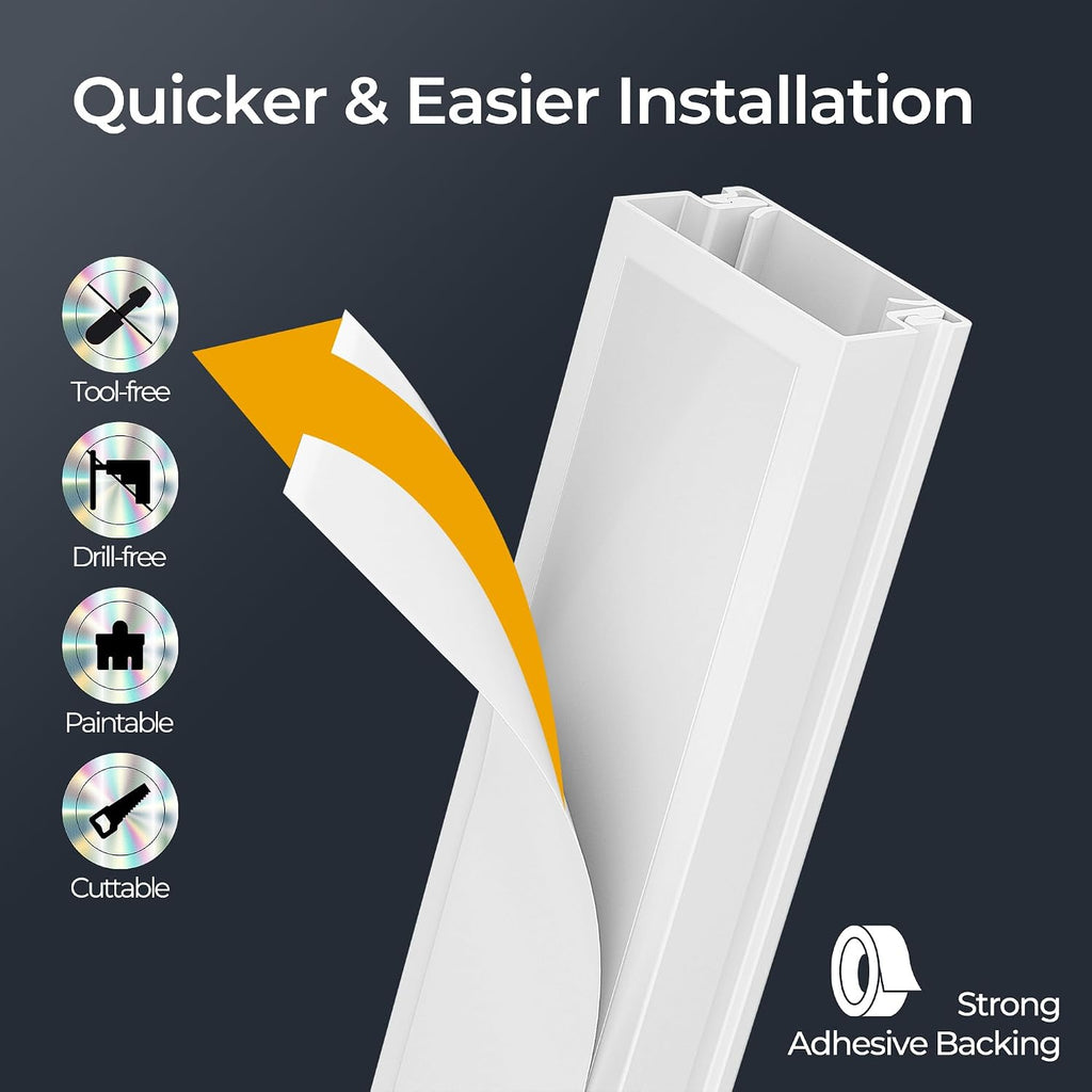 56.7in TV Cord Hider Wall, Cord Covers for 2-4 Wires on Wall, Self-Adhesive TV Cable Hider Wall, Paintable Wire Hider