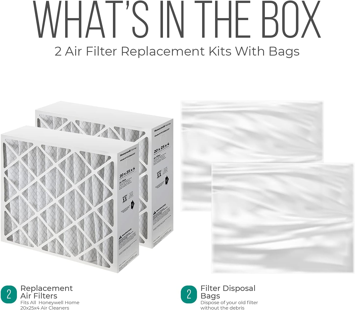 20x25x4 Furnace Filters, FC100A1037 Filter Replacement, Merv 11 Filter Media with Homequip Disposal Bag (2 Pack)