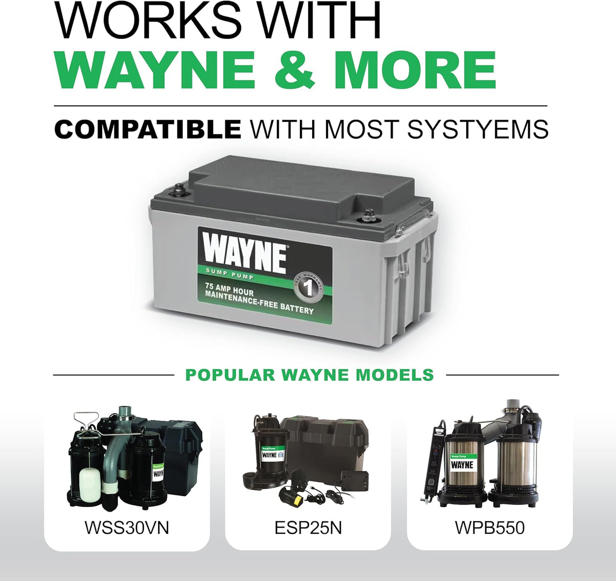 Wayne Maintenance Free Standby Battery for Backup Sump Pumps (WSB1275)