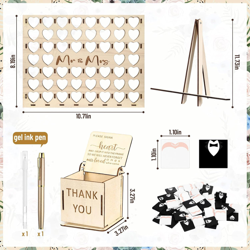 54 Pcs Wedding Guest Book Alternative, Mr & Mrs Heart Sign Game