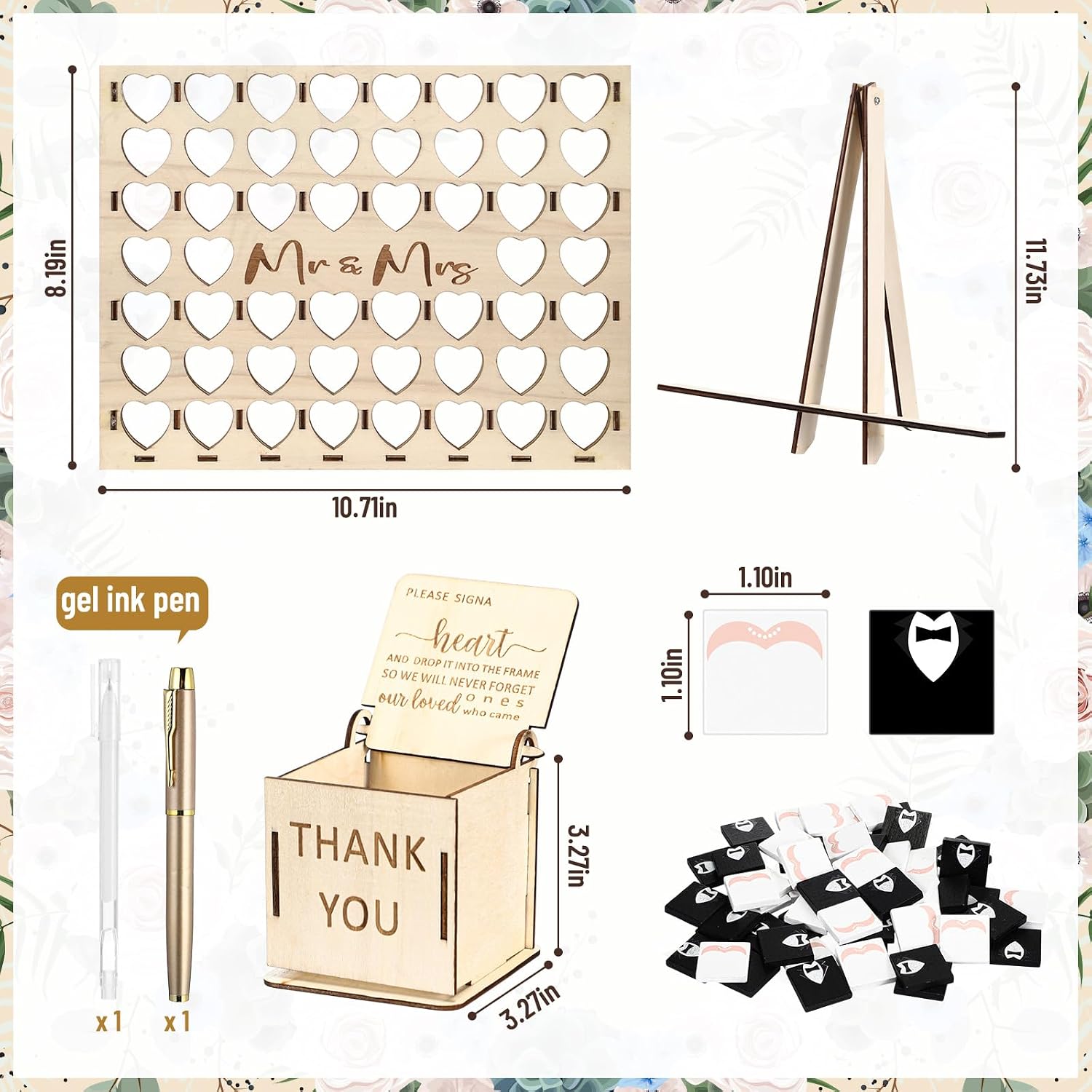 54 Pcs Wedding Guest Book Alternative, Mr & Mrs Heart Sign Game