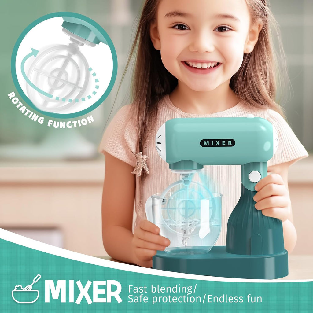 Kids Play Kitchen Accessories Toys Set, Pretend Play Kitchen Appliances Kit - Blender, Coffee Maker, Mixer, Toasters