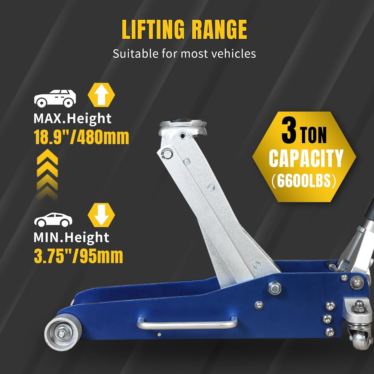 3 Ton Floor Jack Full Aluminum Lightweight Low Profile Car Jack 3 Ton Jack Stand with Double Locking and Large Foot Base