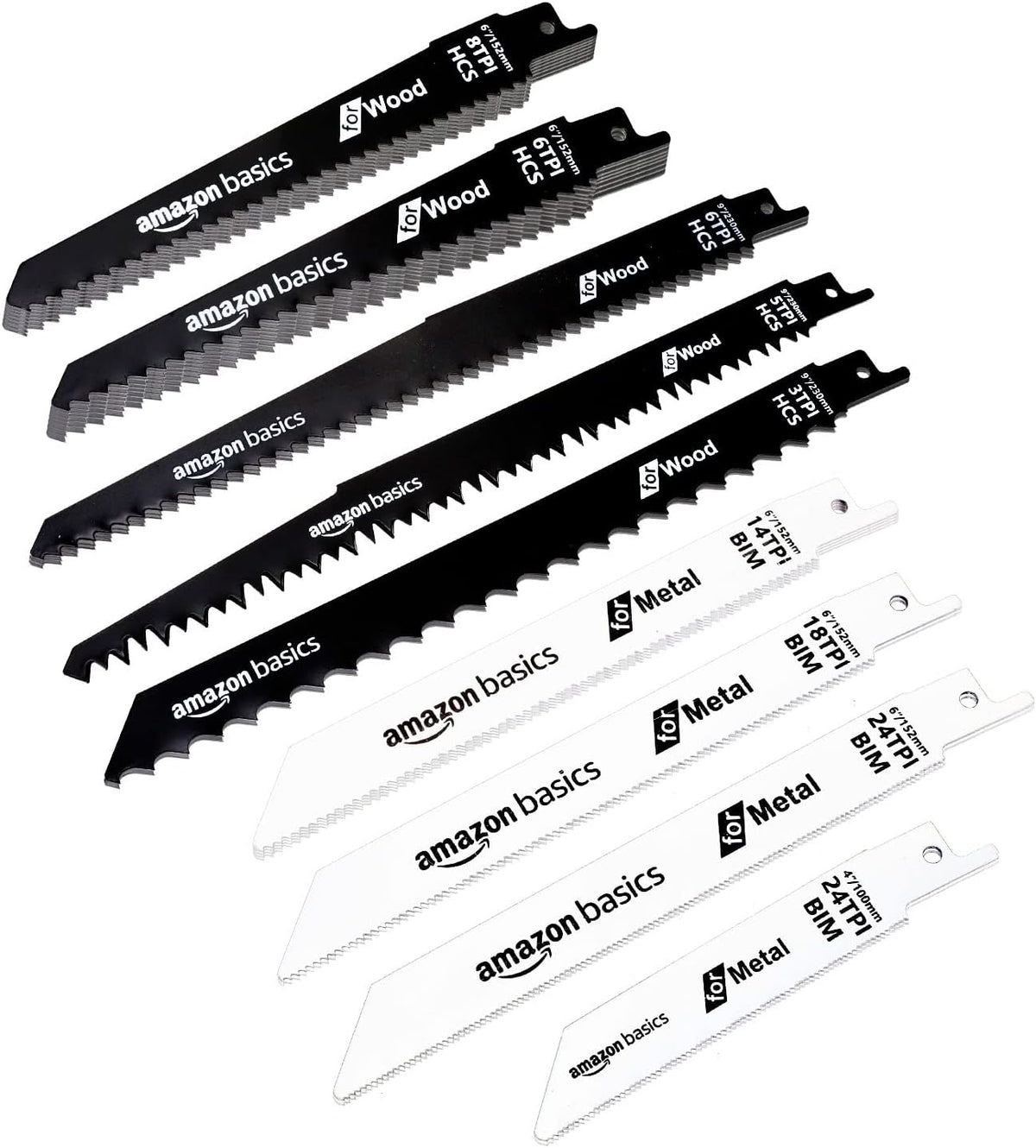 Amazon Basics Chromium Vanadium Steel Reciprocating Saw Blade Set with Organizer Pouch, Compatible For Plastic, 32-Pieces, Black & White