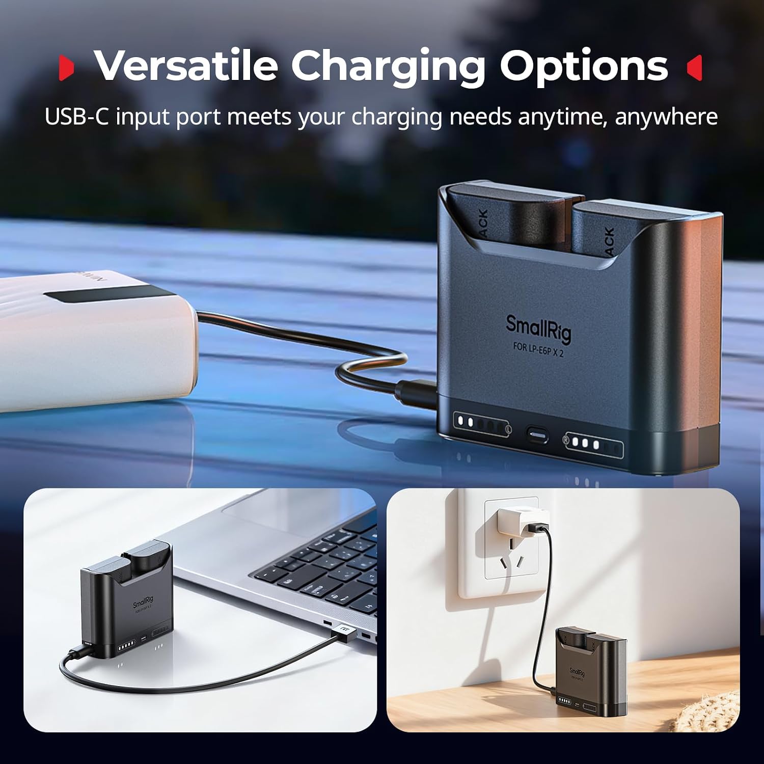 LP-E6P Battery Charger for Canon, 2H Dual Slot 22.5W USB-C Charge | LED Display, for LP-E6NH LP-E6N LP-E6, for Canon