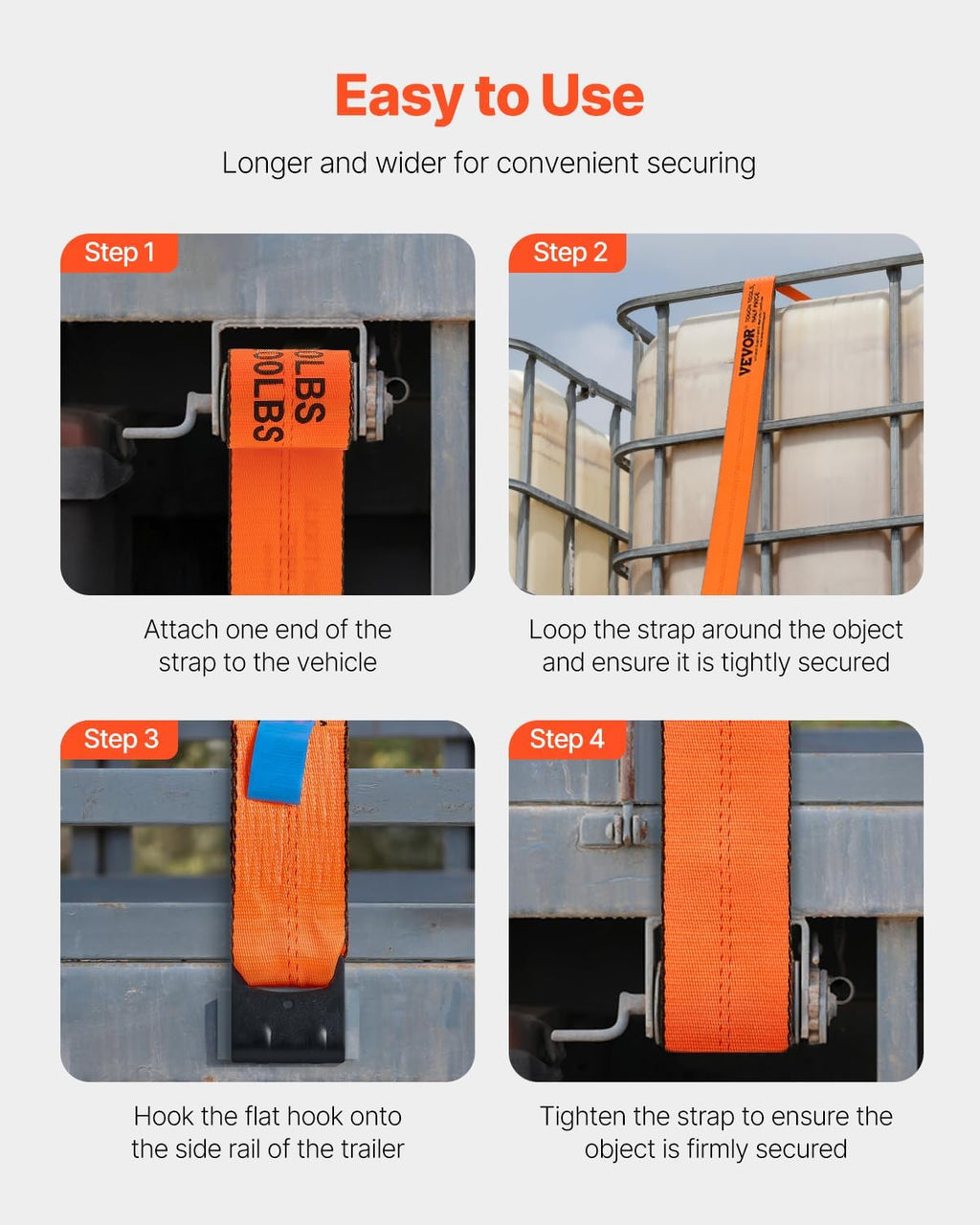 Truck Straps, 4" x30' Heavy Duty Tie Down w/Flat Hooks 18,000lbs Break Strength, WLL# 6000lbs, Cargo Straps tie Down