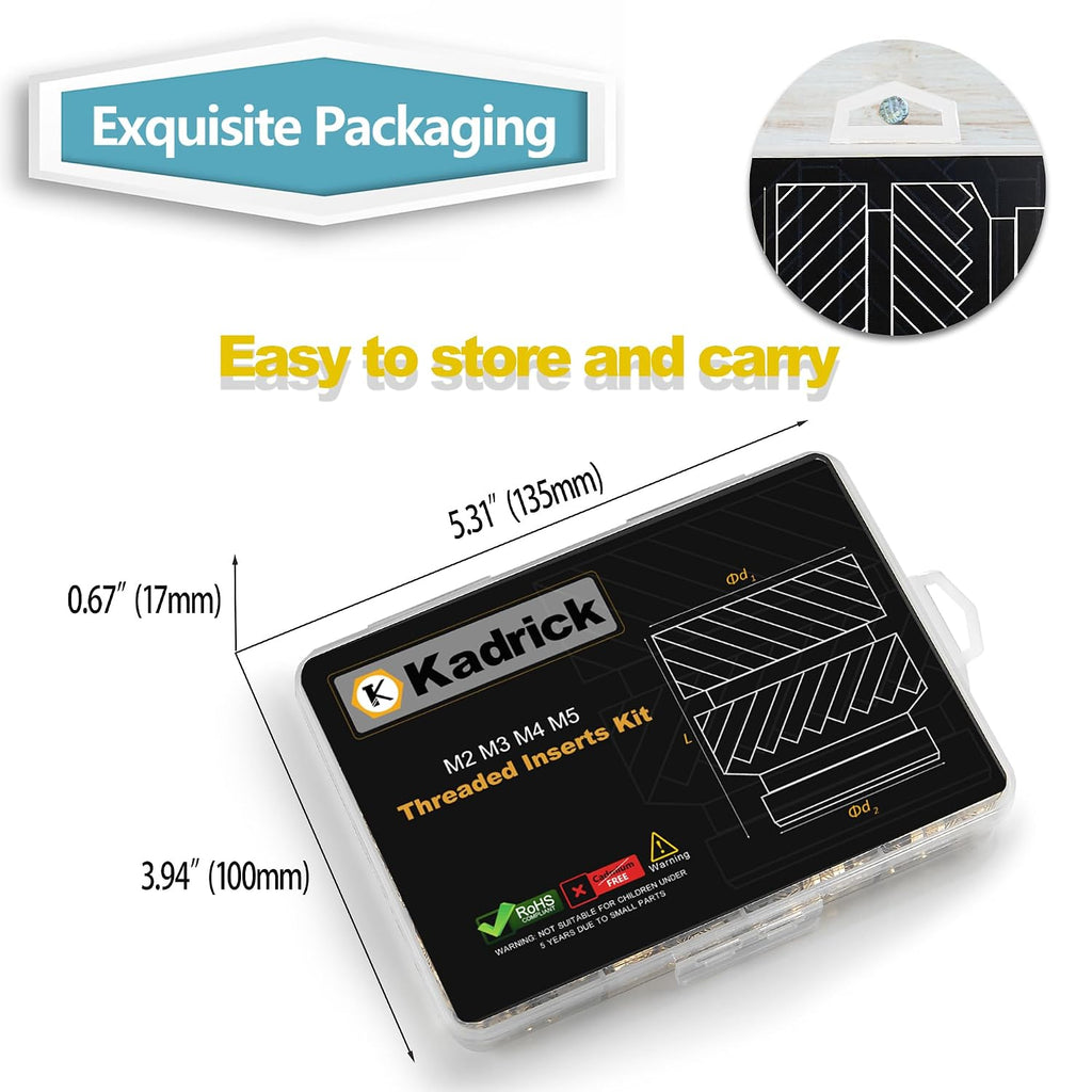 KADRICK M2-M5 Heat Set Insert Kit,520PCS Thread Inserts for 3D Printing