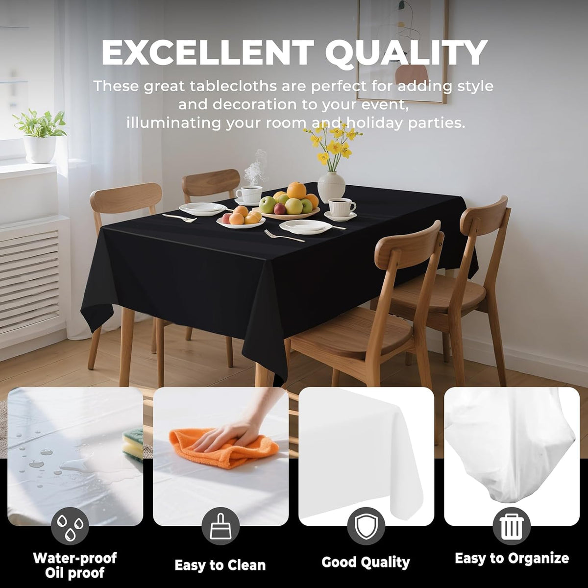 Black Plastic Tablecloth 20 Pack, 54x108 Inch Disposable Rectangle Table Cover, Waterproof Table Cloths for 6 to 8