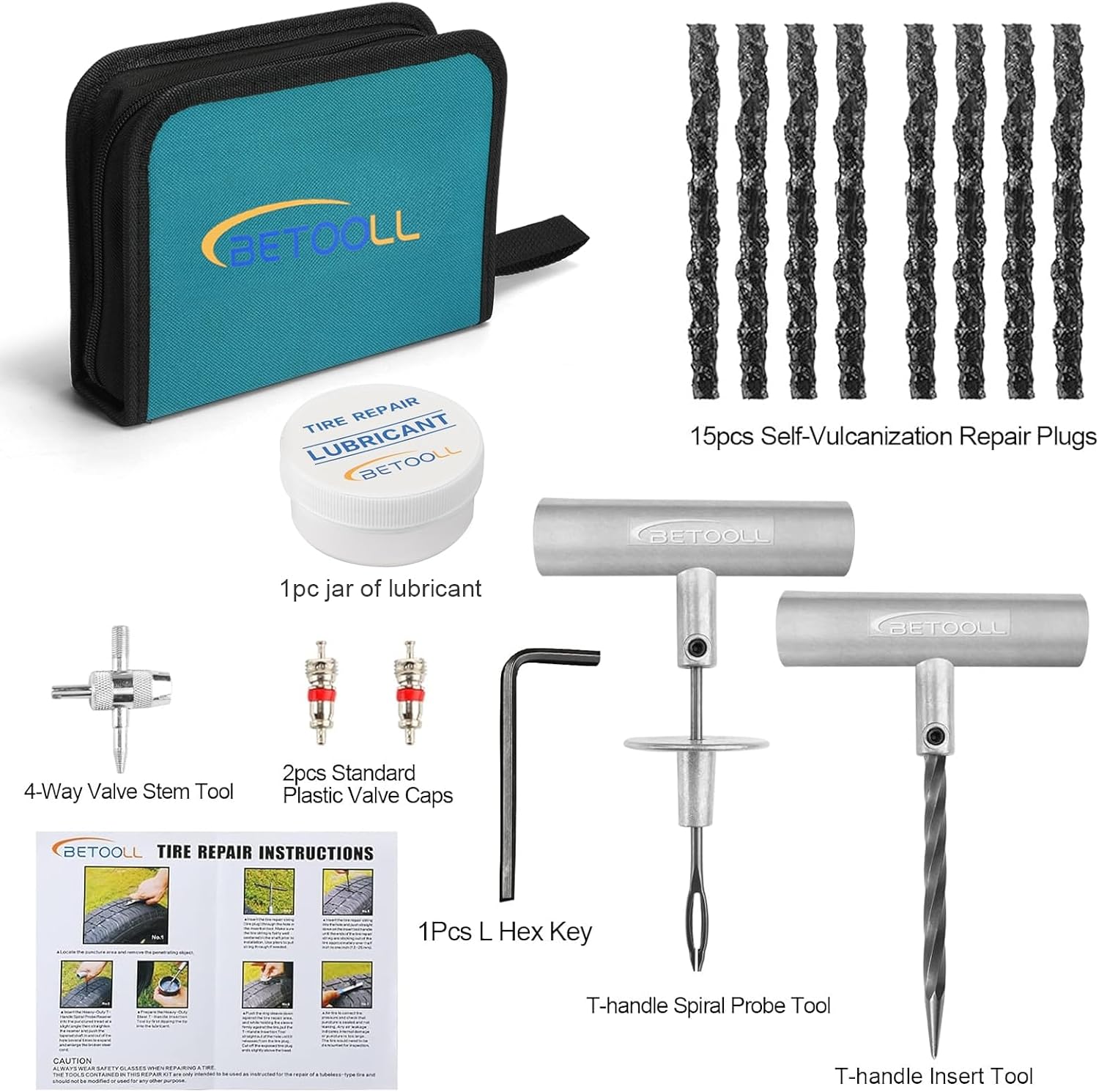 Tire Repair Kit, 24 Pcs Professional Heavy Duty Universal Emergency Flat Tire Repair Kit to Fix Punctures, for car