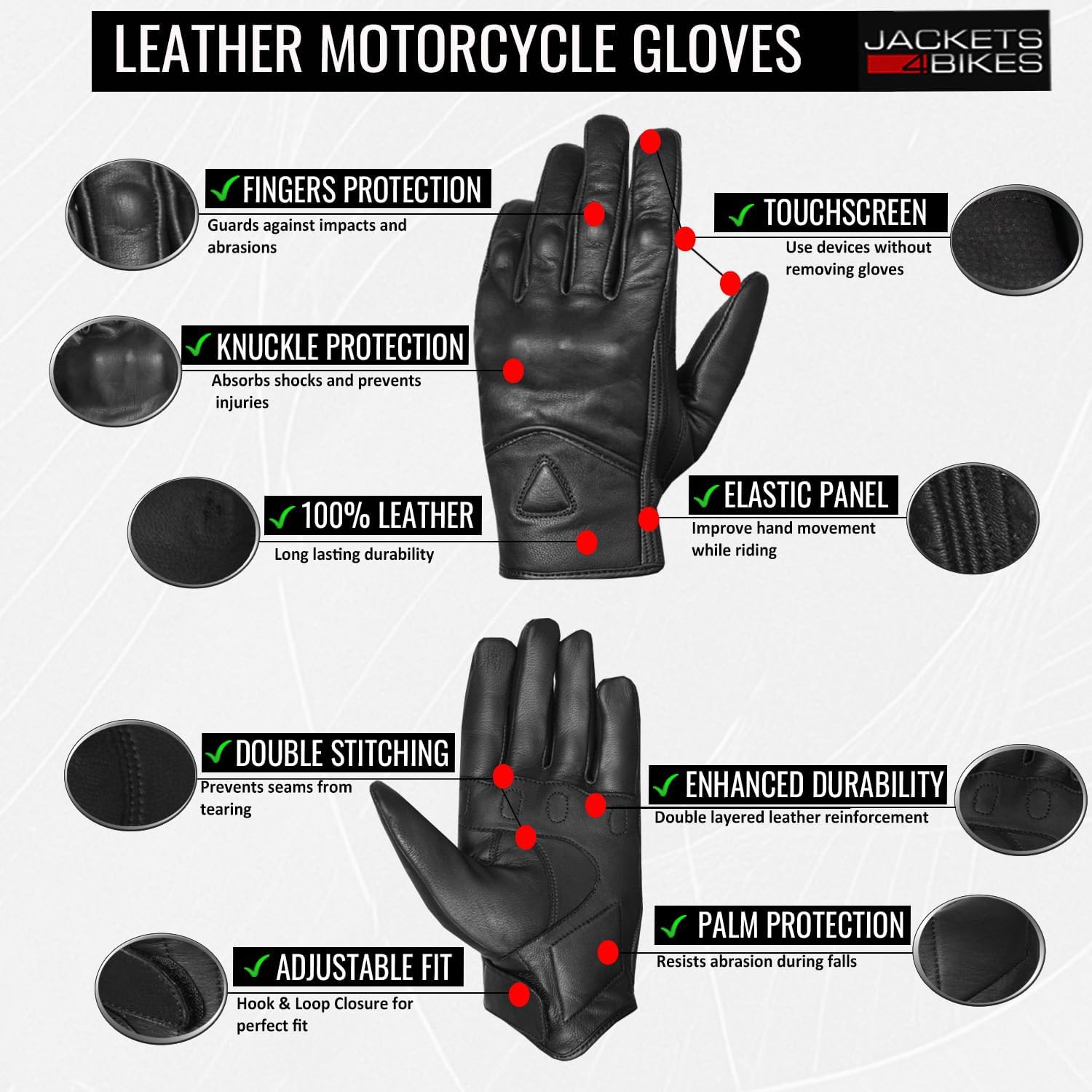 COMMUTER Motorcycle Gloves Premium Leather for Men Motorbike Riding Gloves | Touch Screen, Knuckle Protection, Non