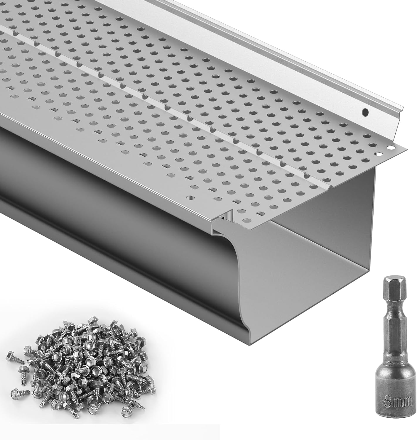 Gutter Guard, 5 inch Width, Aluminum Leaf Filter DIY Gutter Cover, 13 PCS 52 ft Total Length, 0.157'' Hole Diameter &