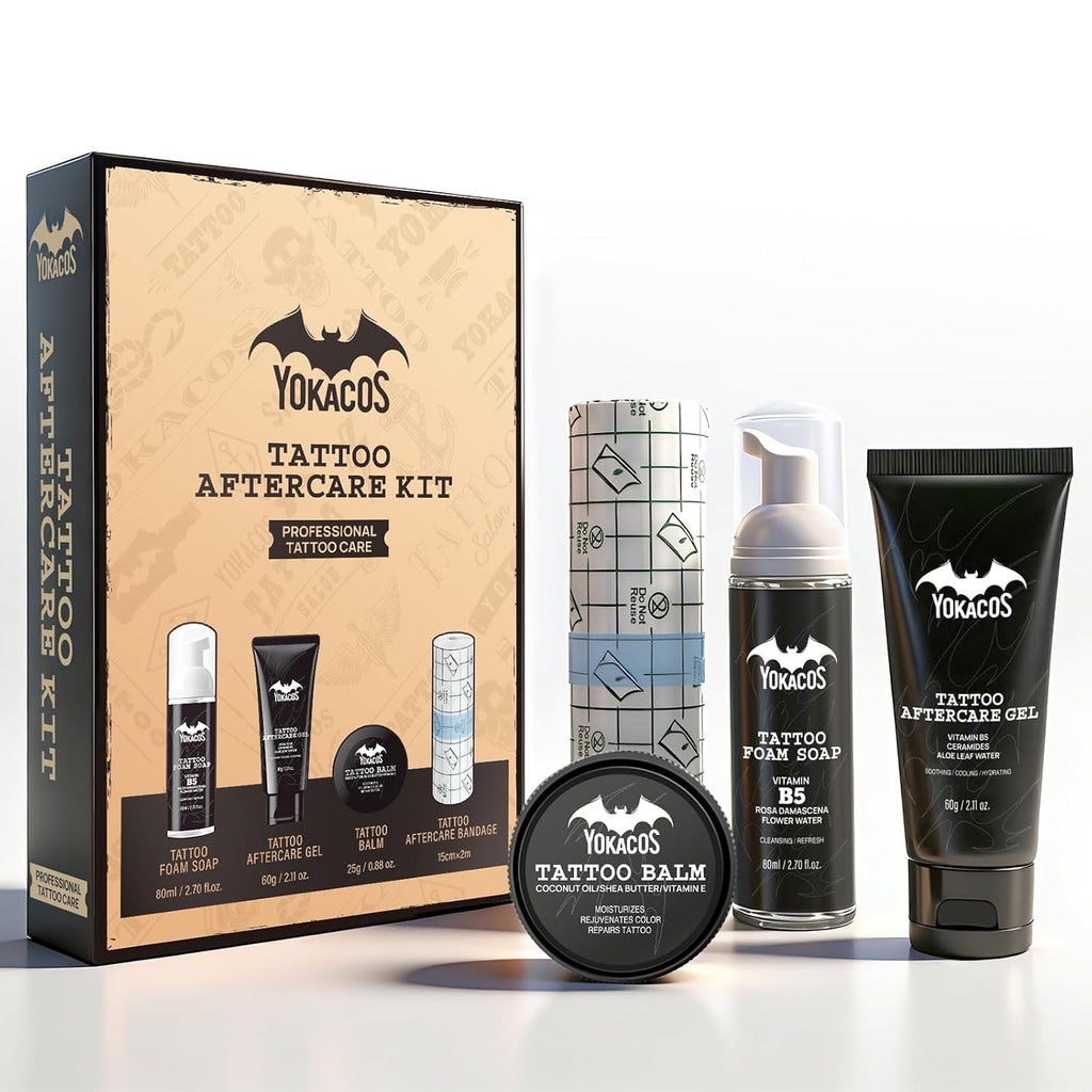 Tattoo Aftercare Kit 4-Piece Set, Tattoo Balm, Gel, Cleansing Foam, Wrap